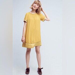 Maeve Anthropologie Womens Size XS Verdet Gold Swing Mini Dress FLAW Stretch